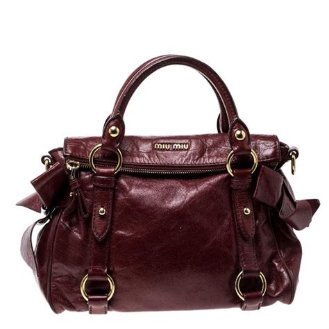 miu miu red vitello lux leather bow top handle bag|Pre.